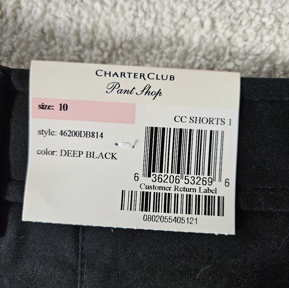 NWT CHARTER CLUB Black Cotton Walking Shorts | SZ 10 - Picture 9 of 12